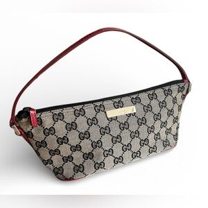 Gucci GG Canvas Boat Bag / Vintage / Pochette / Red leather